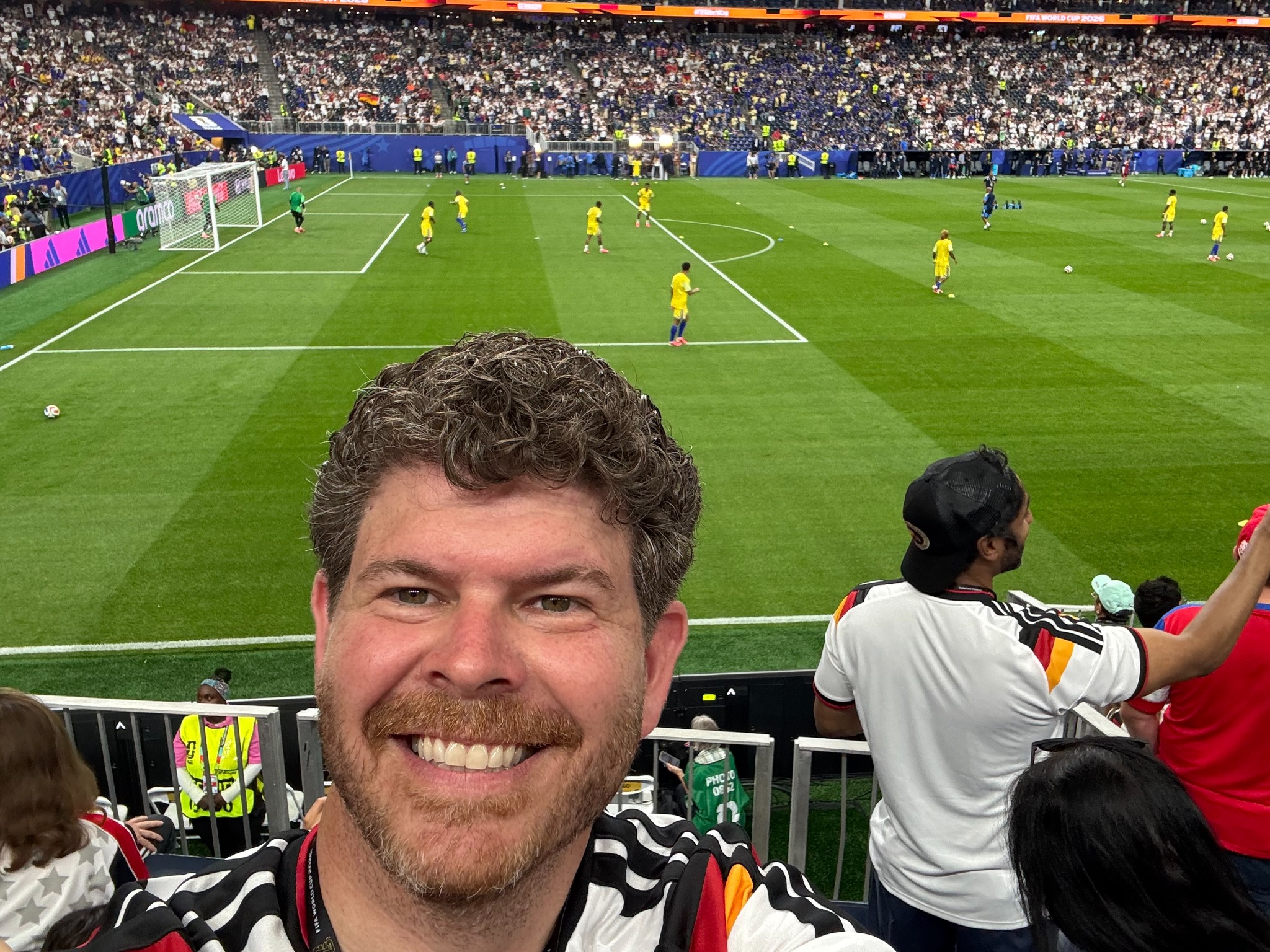 Levi Belnap at a Houston World Cup match, used later as a trust signal in ticket-sale posts.