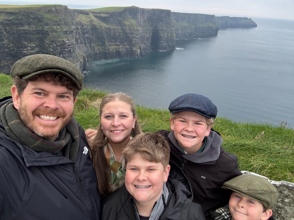 Levi Belnap and family at the Cliffs of Moher